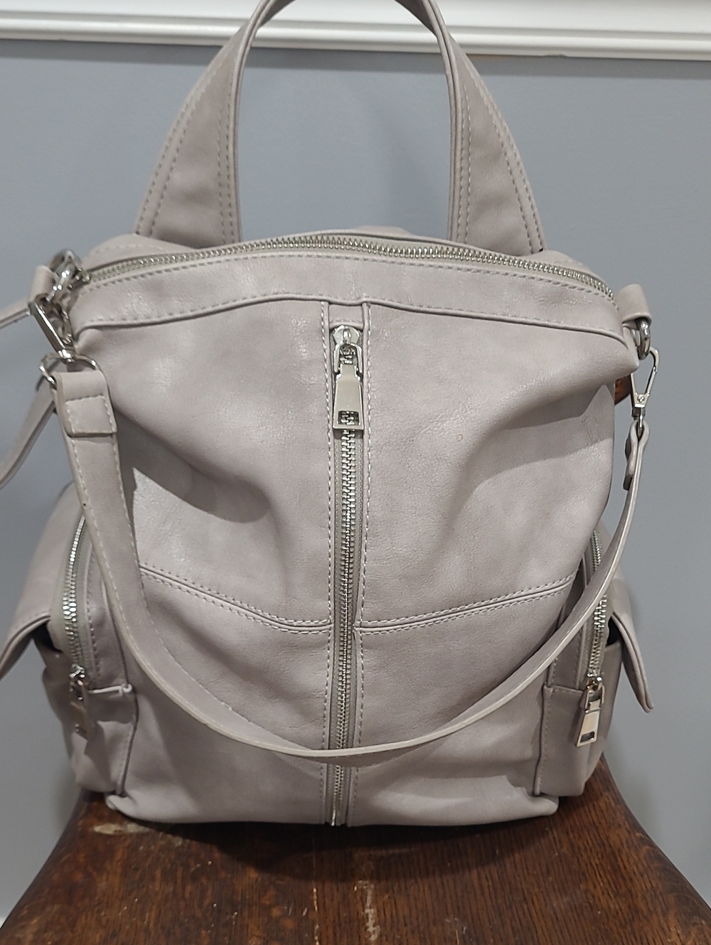 Urban Expression Kenzie Vegan Leather Grey Women's Convertible Backpack Purse
